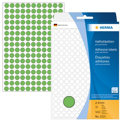 Etykiety samoprzylepne Herma okrągłe kropki 8mm zielone